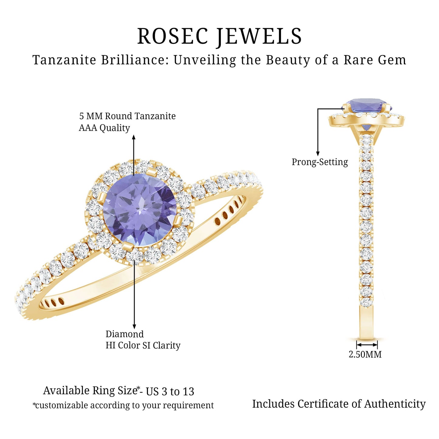 Womens Tanzanite Halo Ring with Diamond