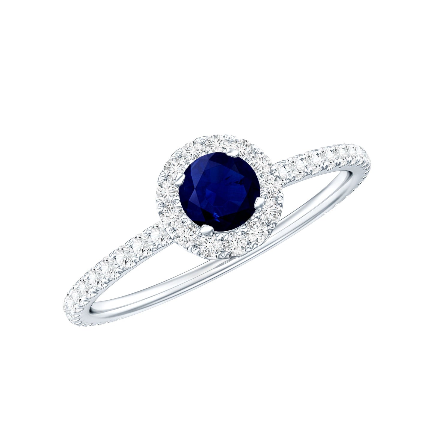 Minimal 0.9 Carat Blue Sapphire Engagement Ring with Diamond Halo