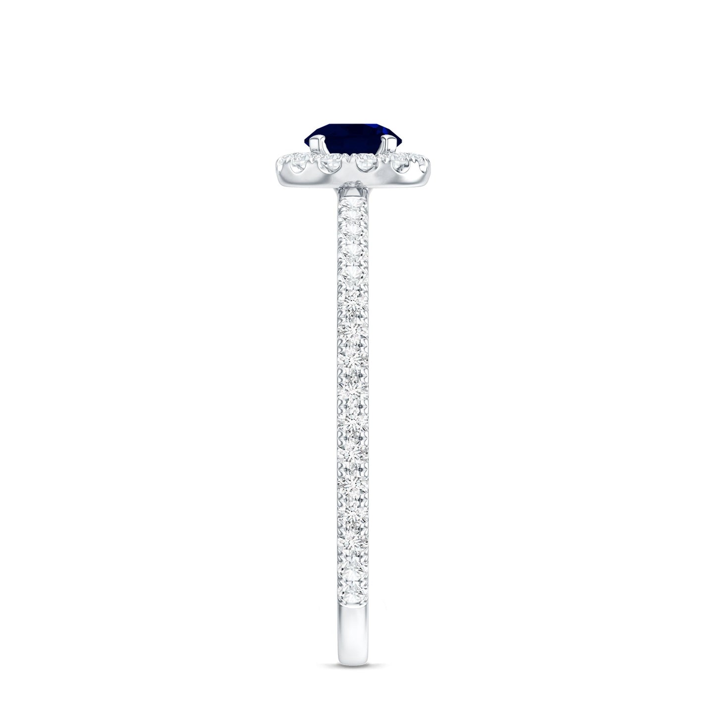 Minimal 0.9 Carat Blue Sapphire Engagement Ring with Diamond Halo