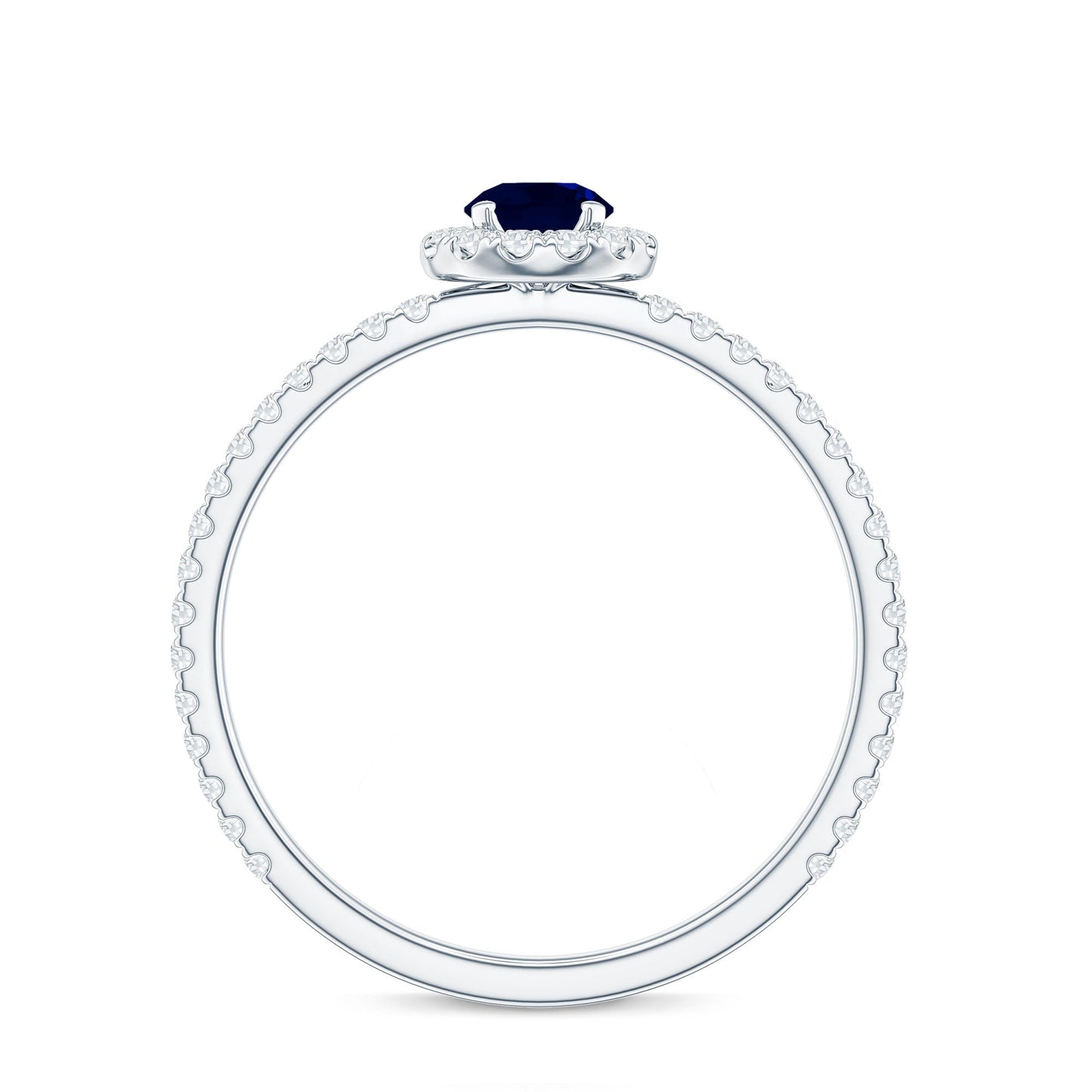 Minimal 0.9 Carat Blue Sapphire Engagement Ring with Diamond Halo