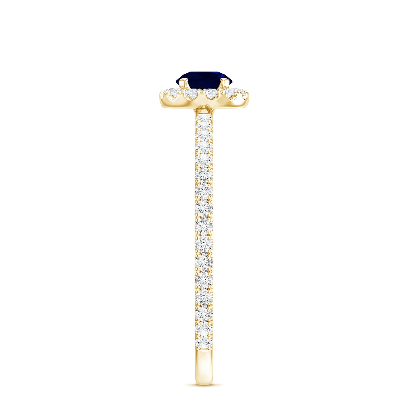 Minimal 0.9 Carat Blue Sapphire Engagement Ring with Diamond Halo