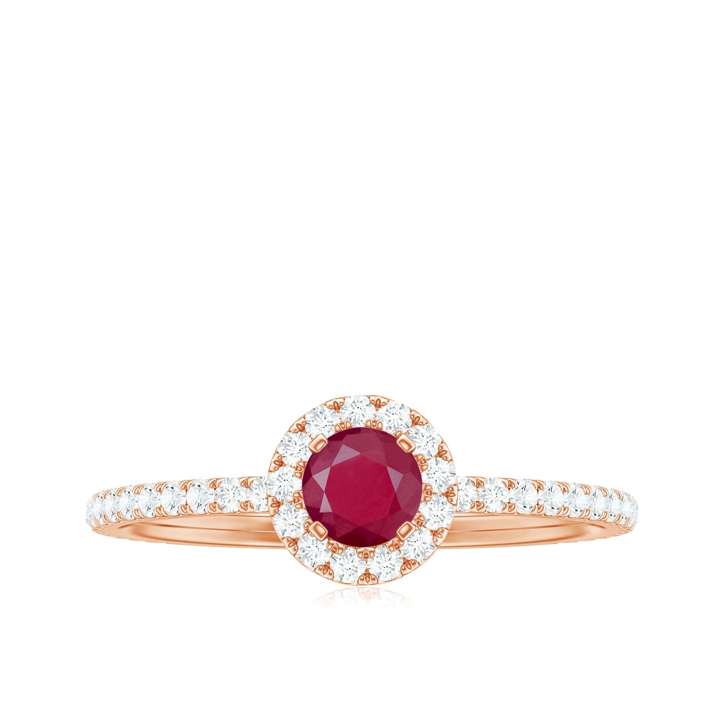 Real 0.6 Carat Ruby Engagement Ring with Diamond Halo