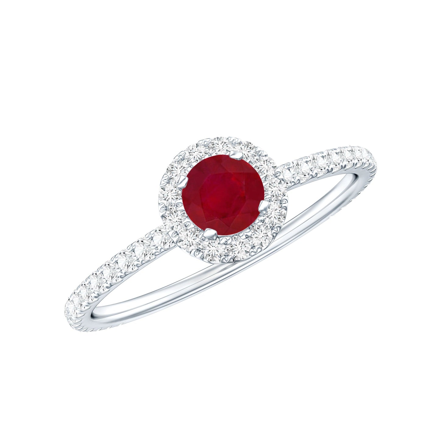 Real 0.6 Carat Ruby Engagement Ring with Diamond Halo