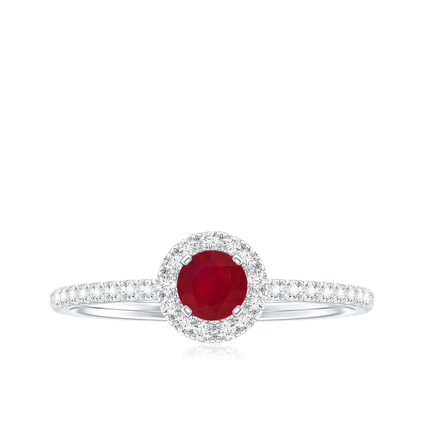 Real 0.6 Carat Ruby Engagement Ring with Diamond Halo