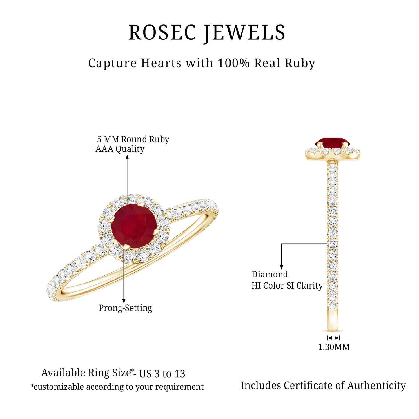 Real 0.6 Carat Ruby Engagement Ring with Diamond Halo