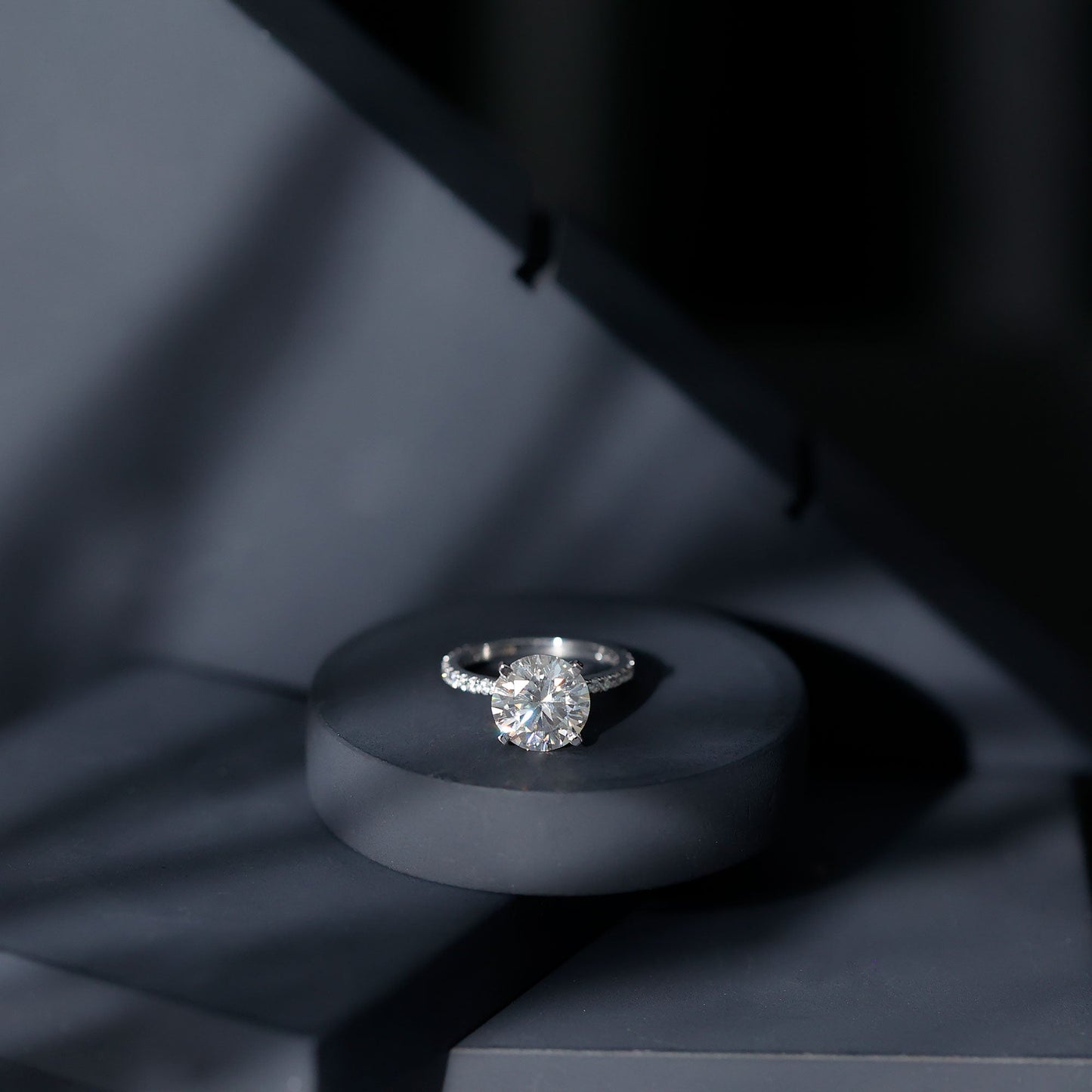 Certified Moissanite 10 MM Round Cut Engagement Ring