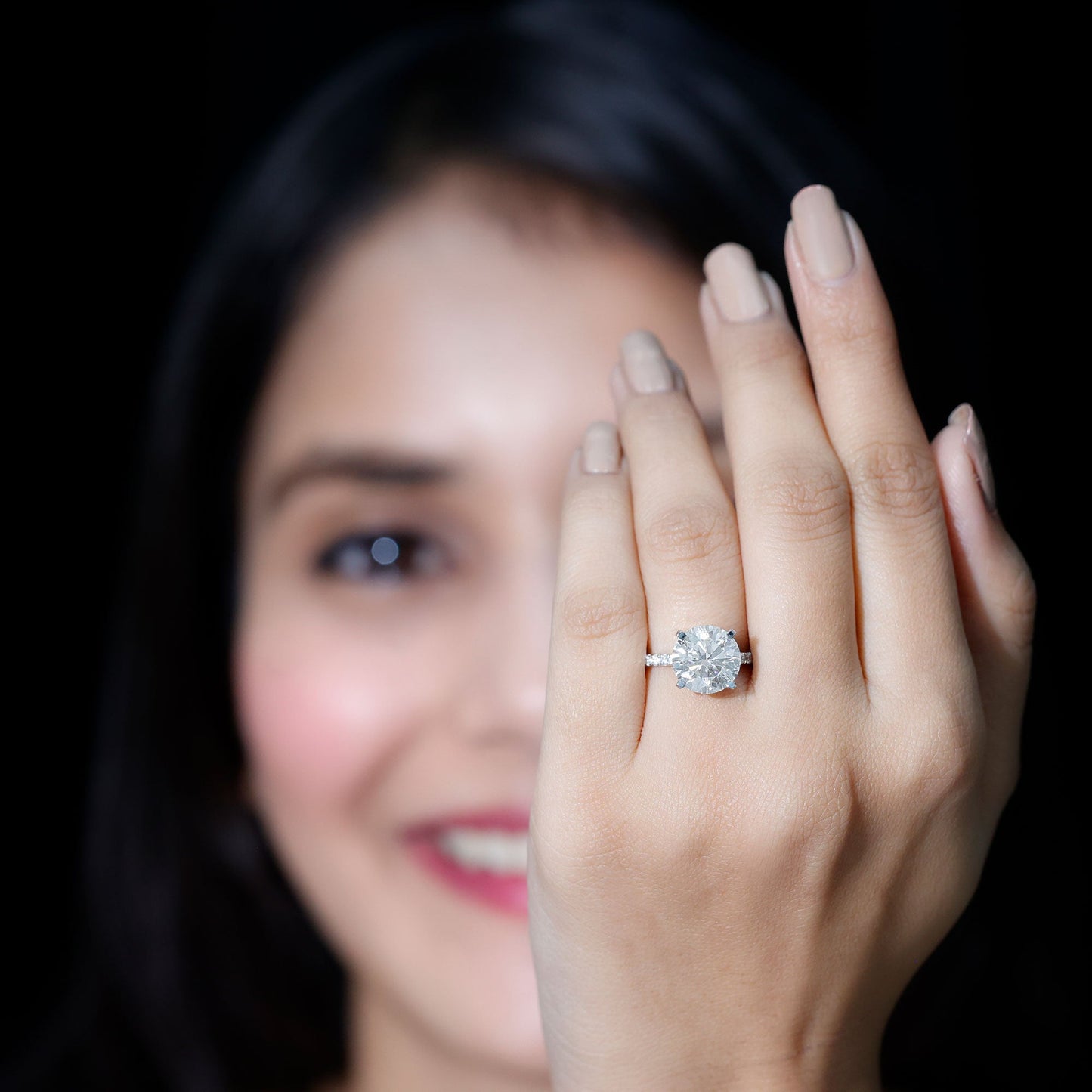 Certified Moissanite 10 MM Round Cut Engagement Ring