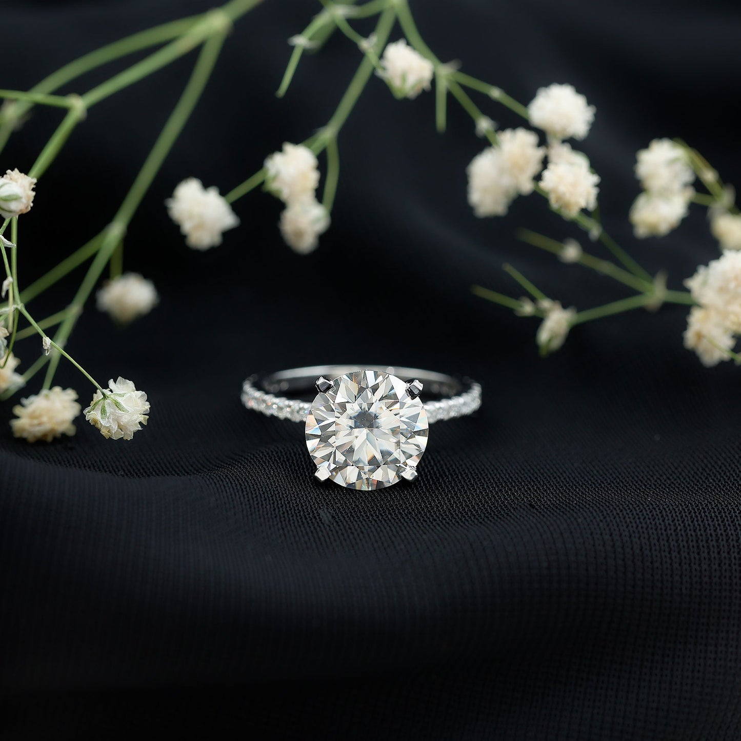 Certified Moissanite 10 MM Round Cut Engagement Ring