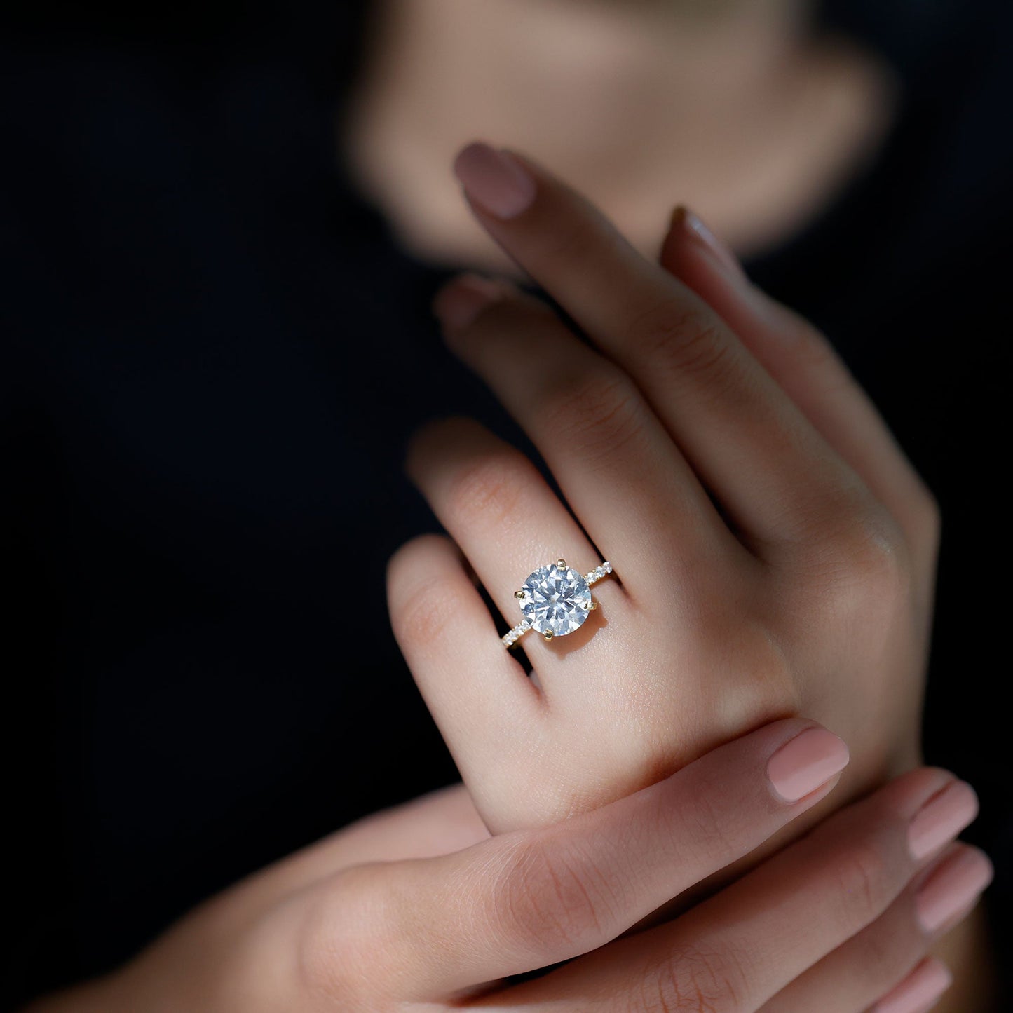 Certified Moissanite 10 MM Round Cut Engagement Ring