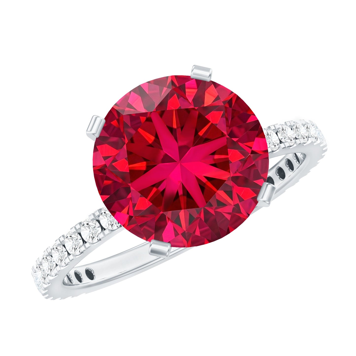 5 Carat Lab Created Ruby Solitaire Engagement Ring with Real Diamonds