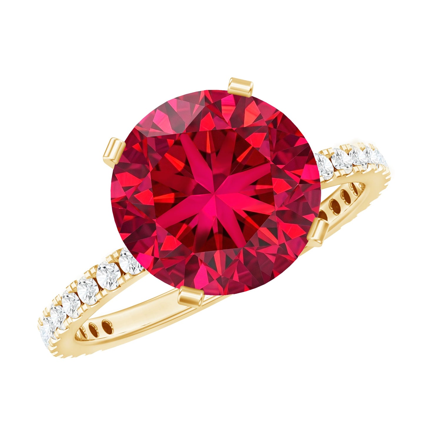 5 Carat Lab Created Ruby Solitaire Engagement Ring with Real Diamonds