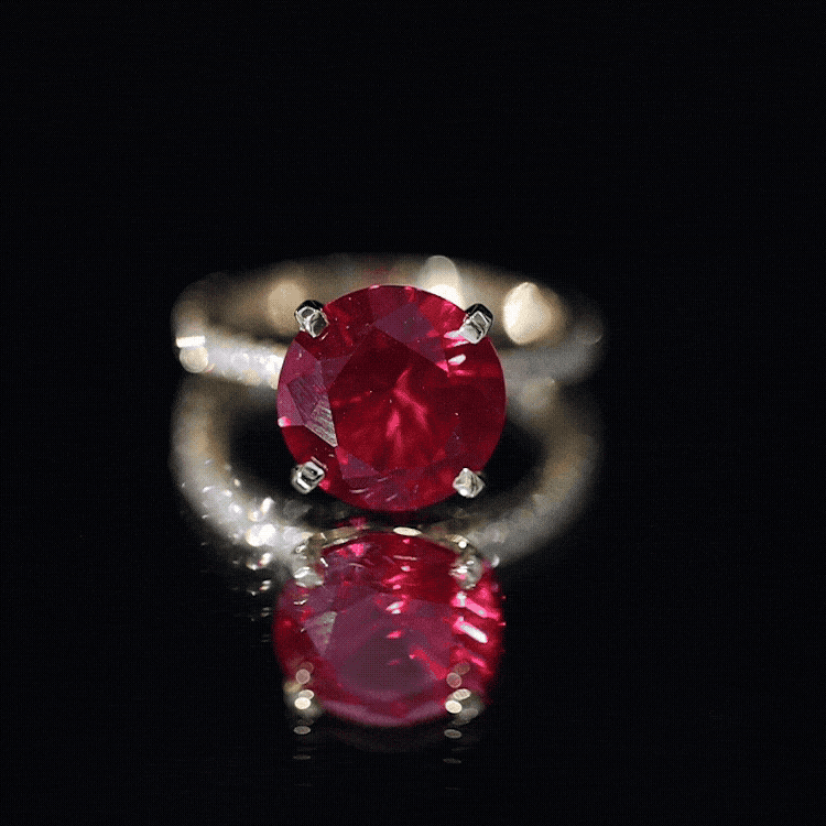 Round 5 Carat Lab Created Ruby Huge Engagement Ring with Diamond Side Stones
