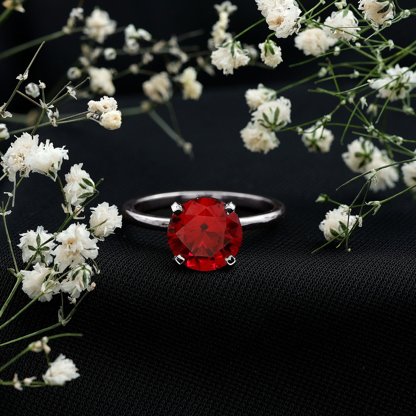 Solitaire Lab Grown 5 Carat Ruby Engagement Ring with Certificate