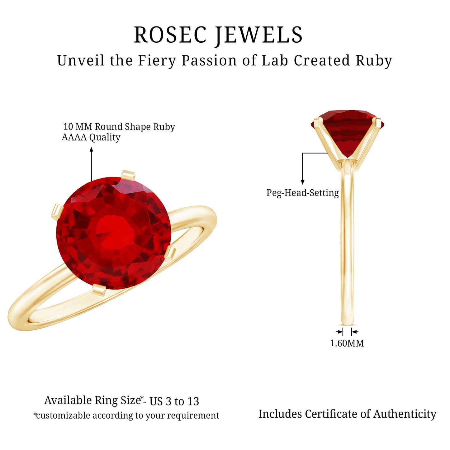 Solitaire Lab Grown 5 Carat Ruby Engagement Ring with Certificate