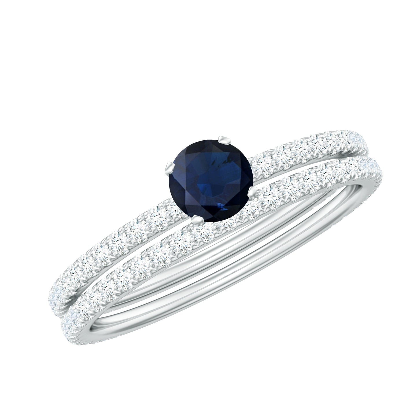 Natural Half Carat Blue Sapphire and Diamond Engagement Ring Set