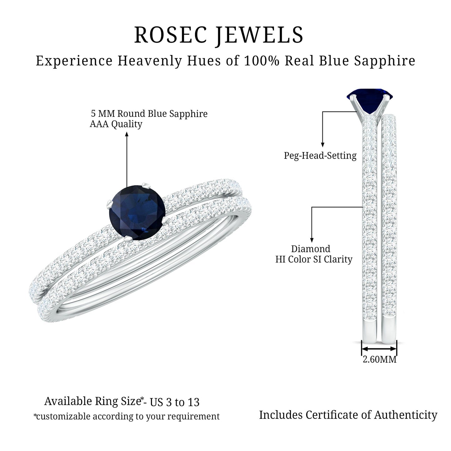 Natural Half Carat Blue Sapphire and Diamond Engagement Ring Set