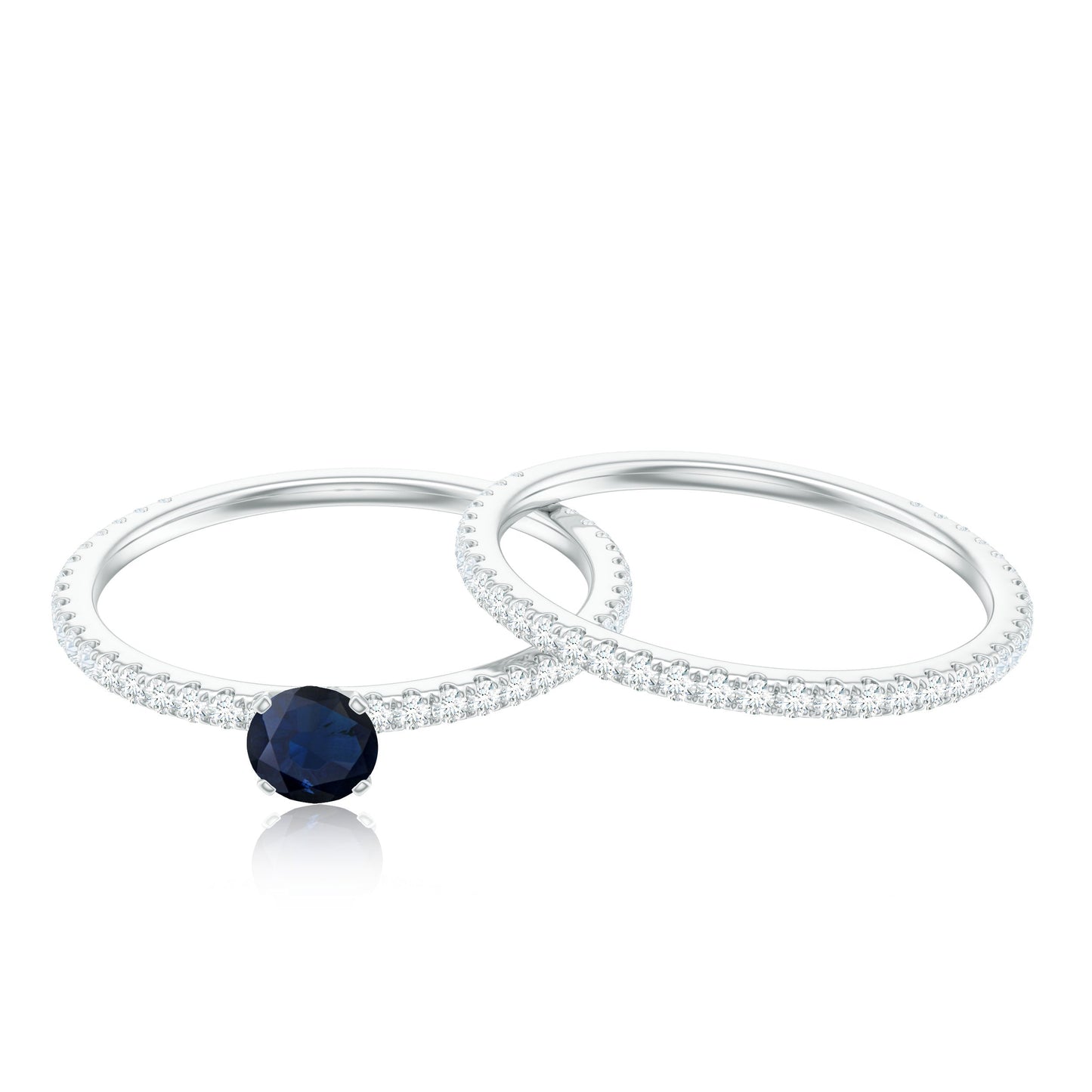 Natural Half Carat Blue Sapphire and Diamond Engagement Ring Set