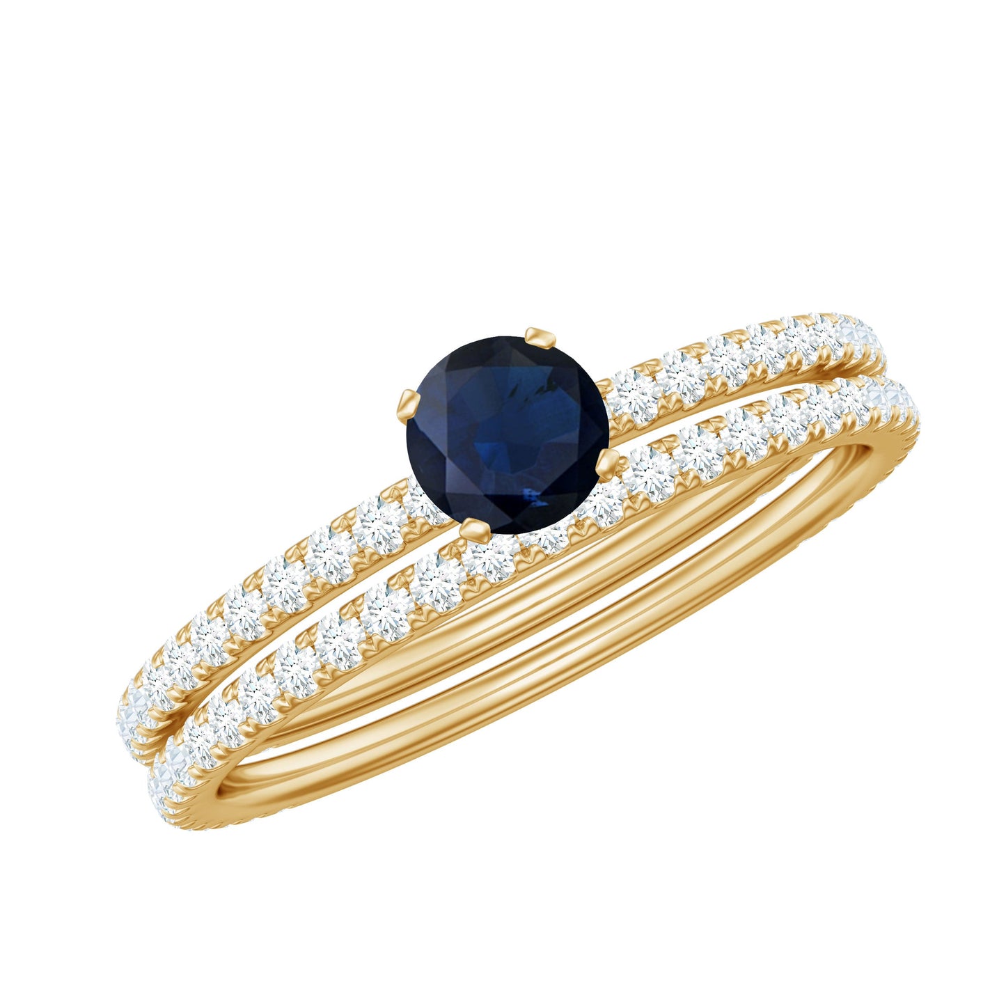 Natural Half Carat Blue Sapphire and Diamond Engagement Ring Set