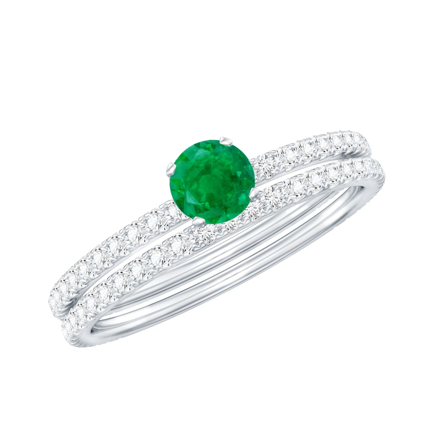 0.4 Carat Minimal Emerald Diamond Wedding Engagement Ring Set of 2