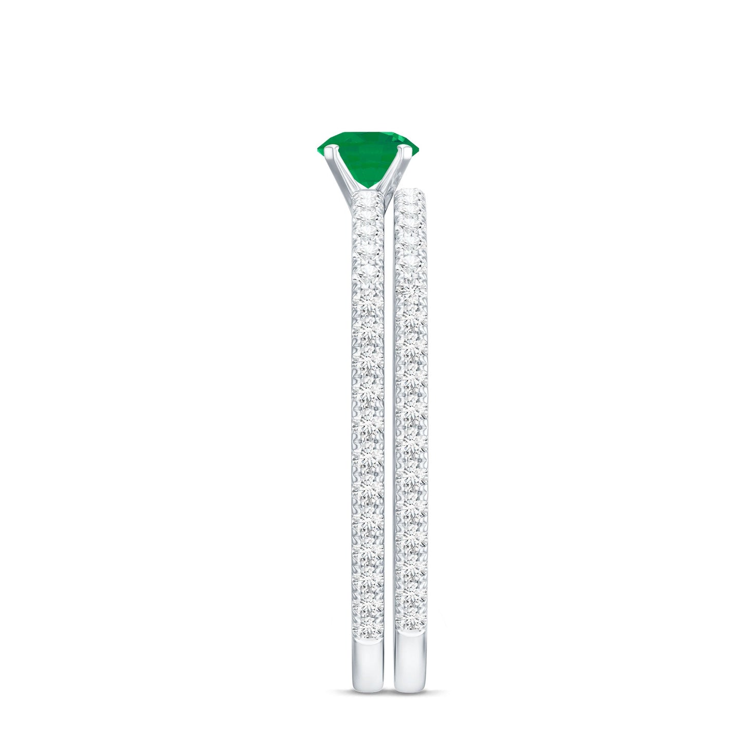 0.4 Carat Minimal Emerald Diamond Wedding Engagement Ring Set of 2