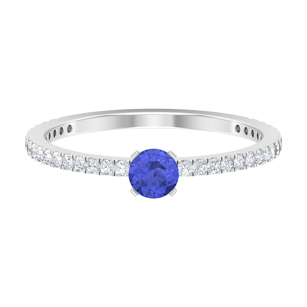 Genuine Tanzanite Commitment Ring with Diamond