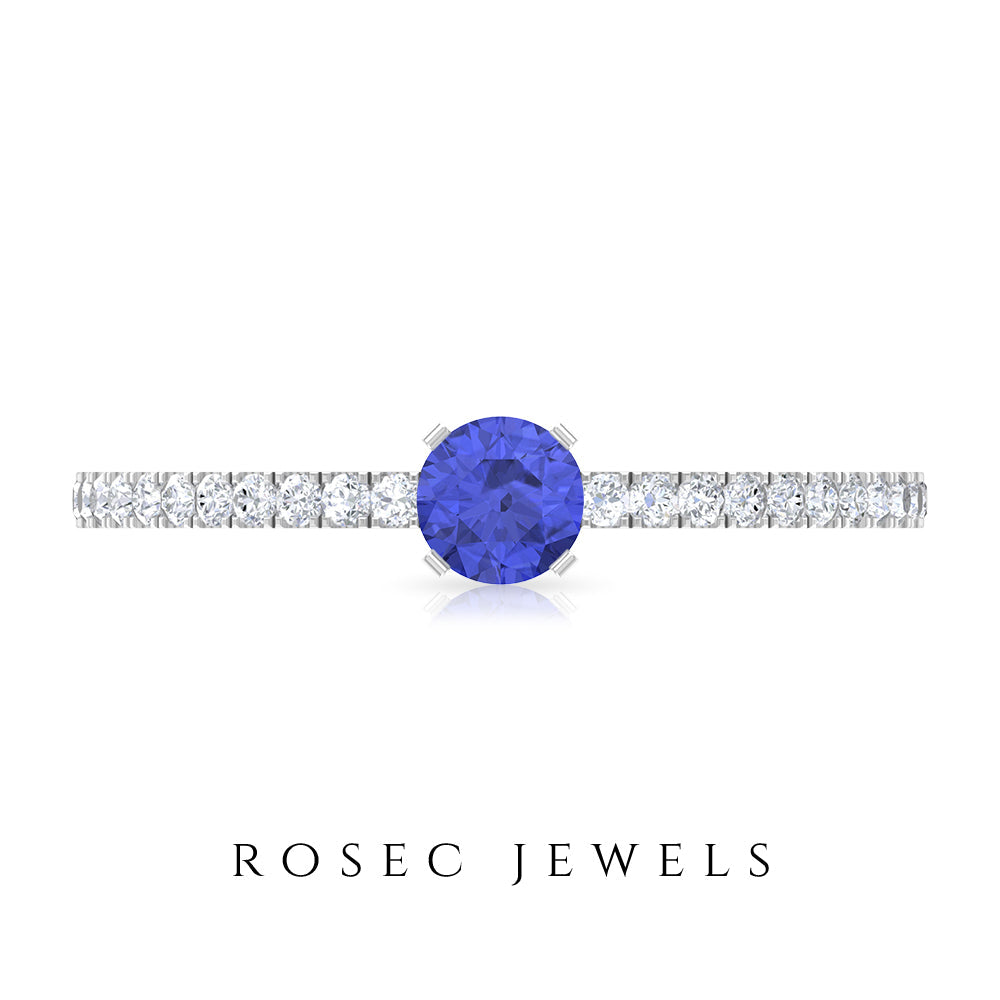 Genuine Tanzanite Commitment Ring with Diamond
