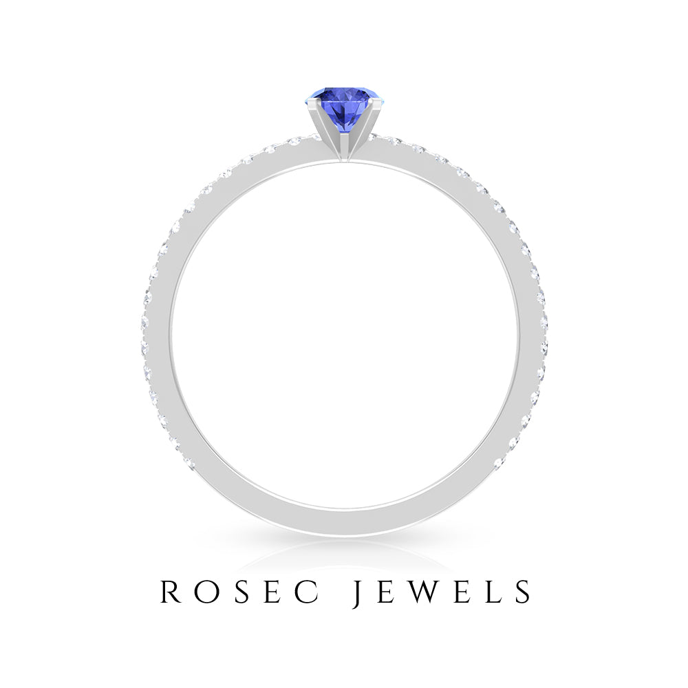 Genuine Tanzanite Commitment Ring with Diamond