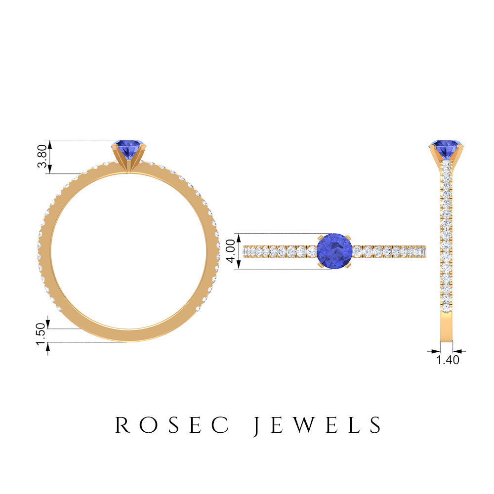Genuine Tanzanite Commitment Ring with Diamond