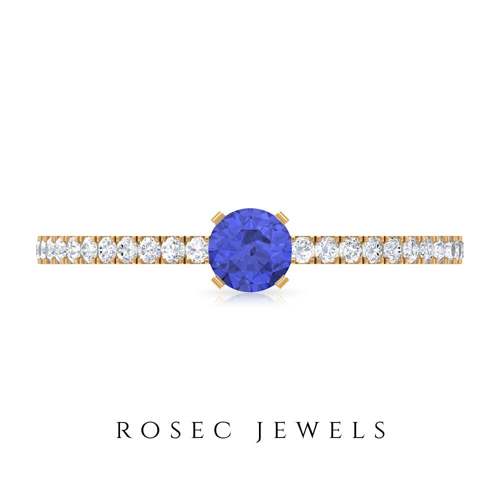 Genuine Tanzanite Commitment Ring with Diamond