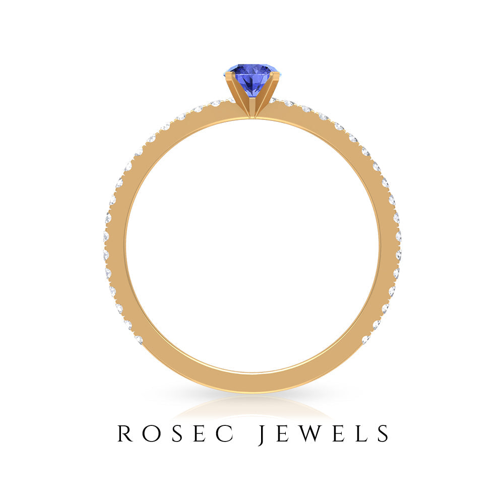 Genuine Tanzanite Commitment Ring with Diamond