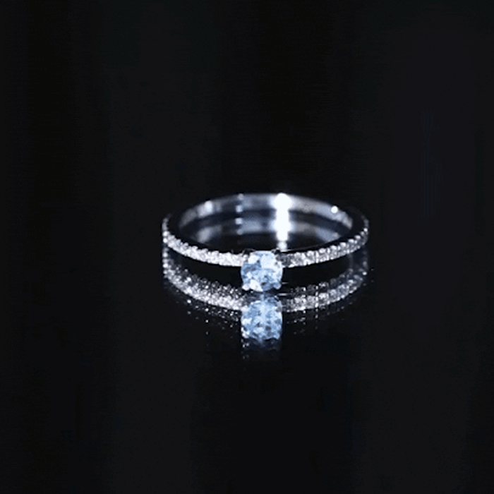 Real Aquamarine Solitaire Ring with Diamond Side Stones