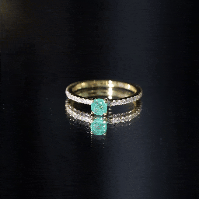 0.49 Carat Emerald Dainty Solitaire Ring with French Pave Set Diamond