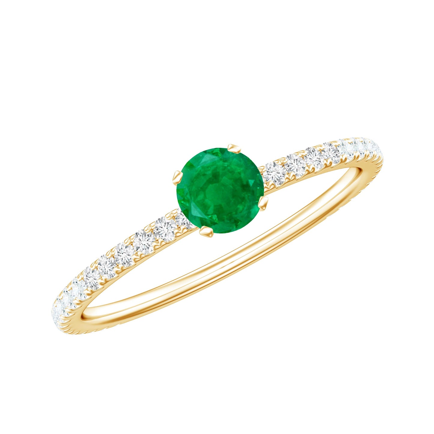 0.49 Carat Emerald Dainty Solitaire Ring with French Pave Set Diamond