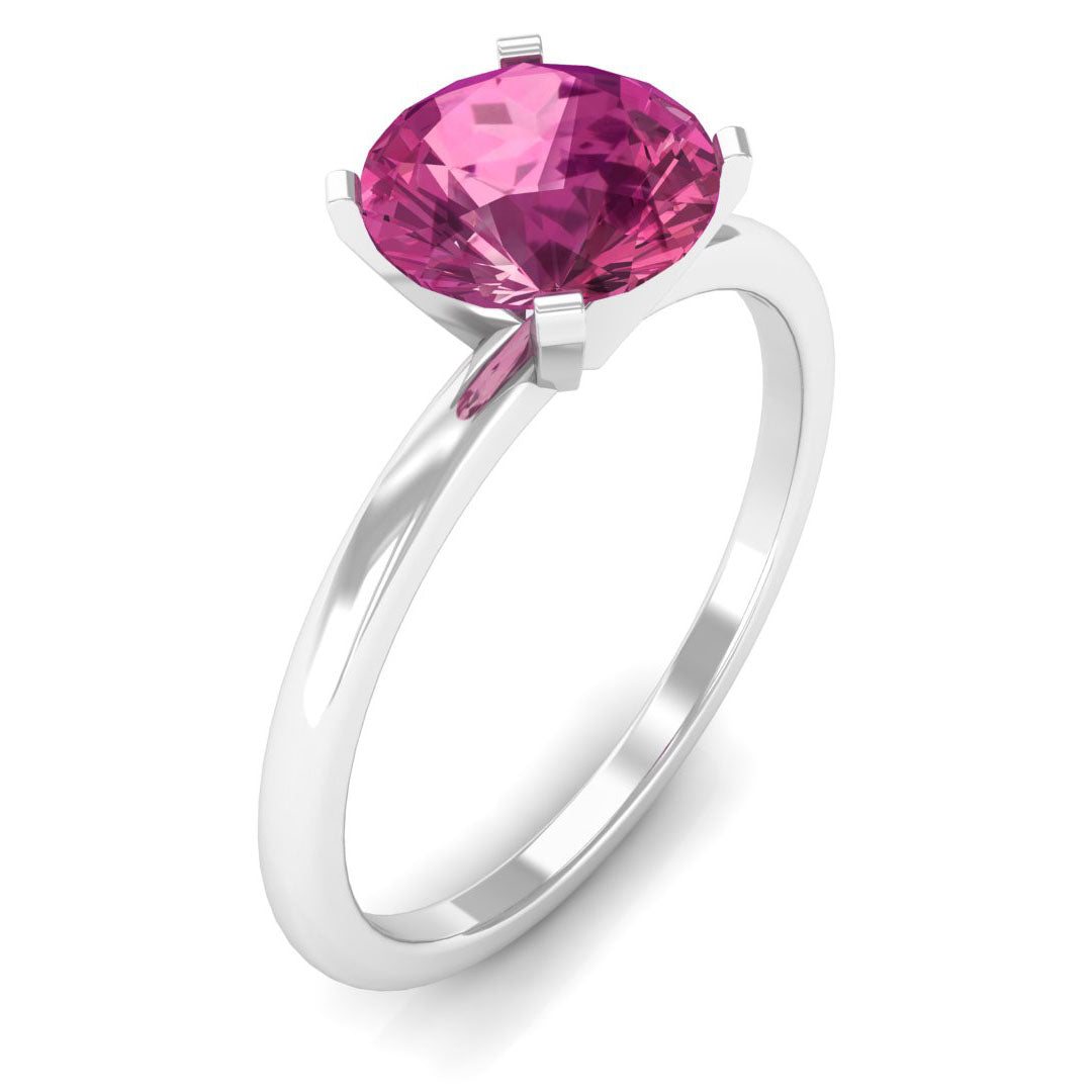 Round Pink Tourmaline Solitaire Ring in Peg Head Setting