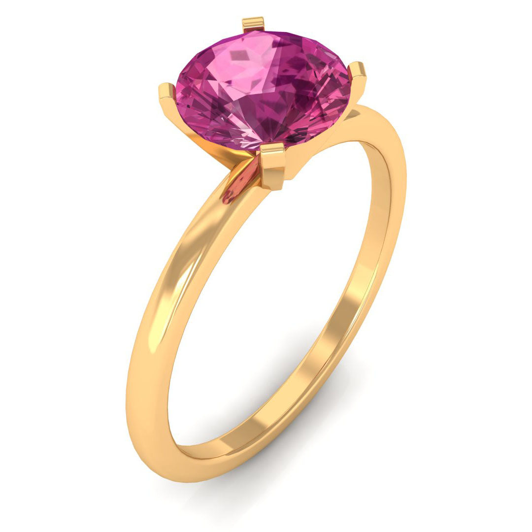 Round Pink Tourmaline Solitaire Ring in Peg Head Setting