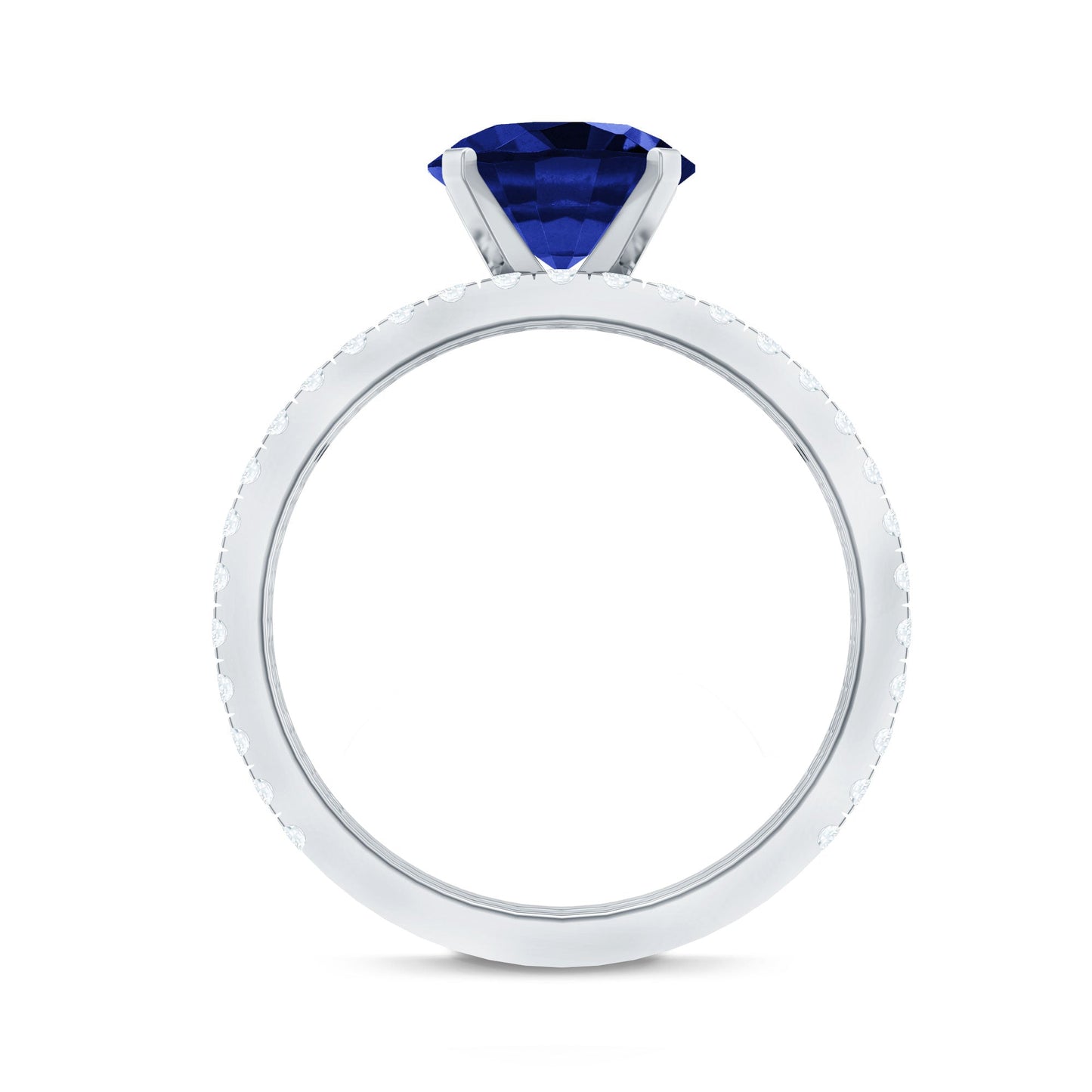 Round Lab Grown Blue Sapphire Solitaire Ring Set with Diamond