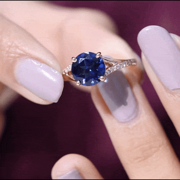 2.7 Carat Round Lab Grown Blue Sapphire Engagement Ring with Diamond Split Shank