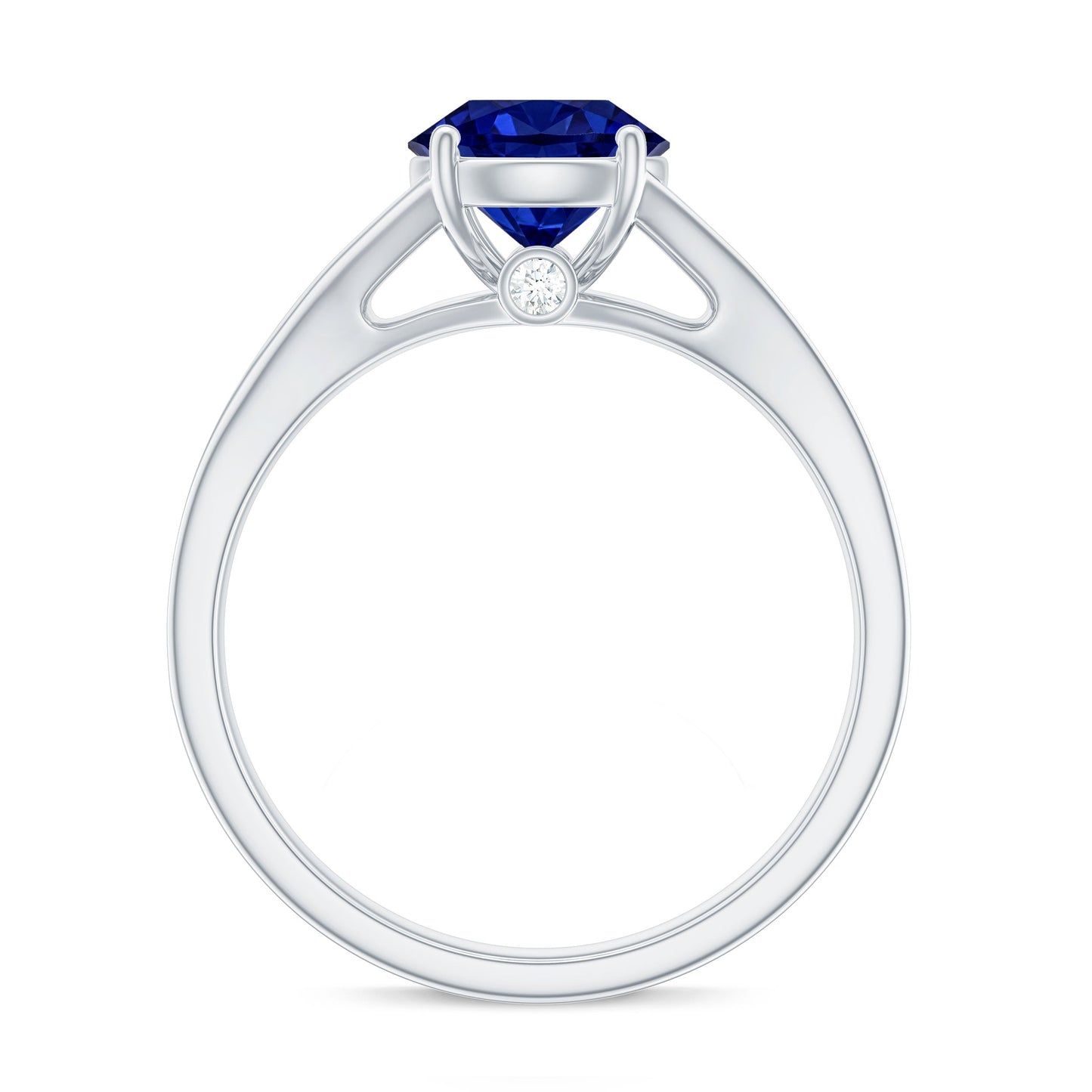 2.7 Carat Round Lab Grown Blue Sapphire Engagement Ring with Diamond Split Shank
