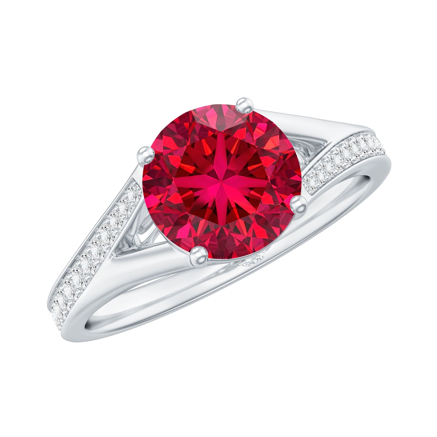 Lab Created Ruby and Diamond Engagement Ring in Split Shank