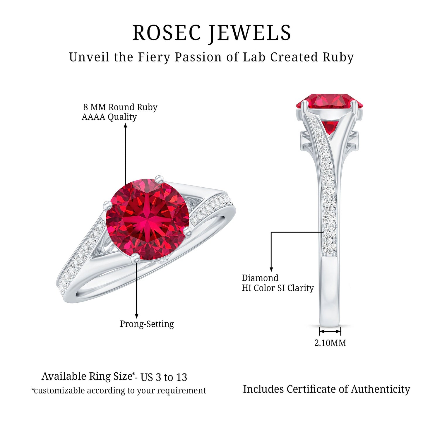 Lab Created Ruby and Diamond Engagement Ring in Split Shank