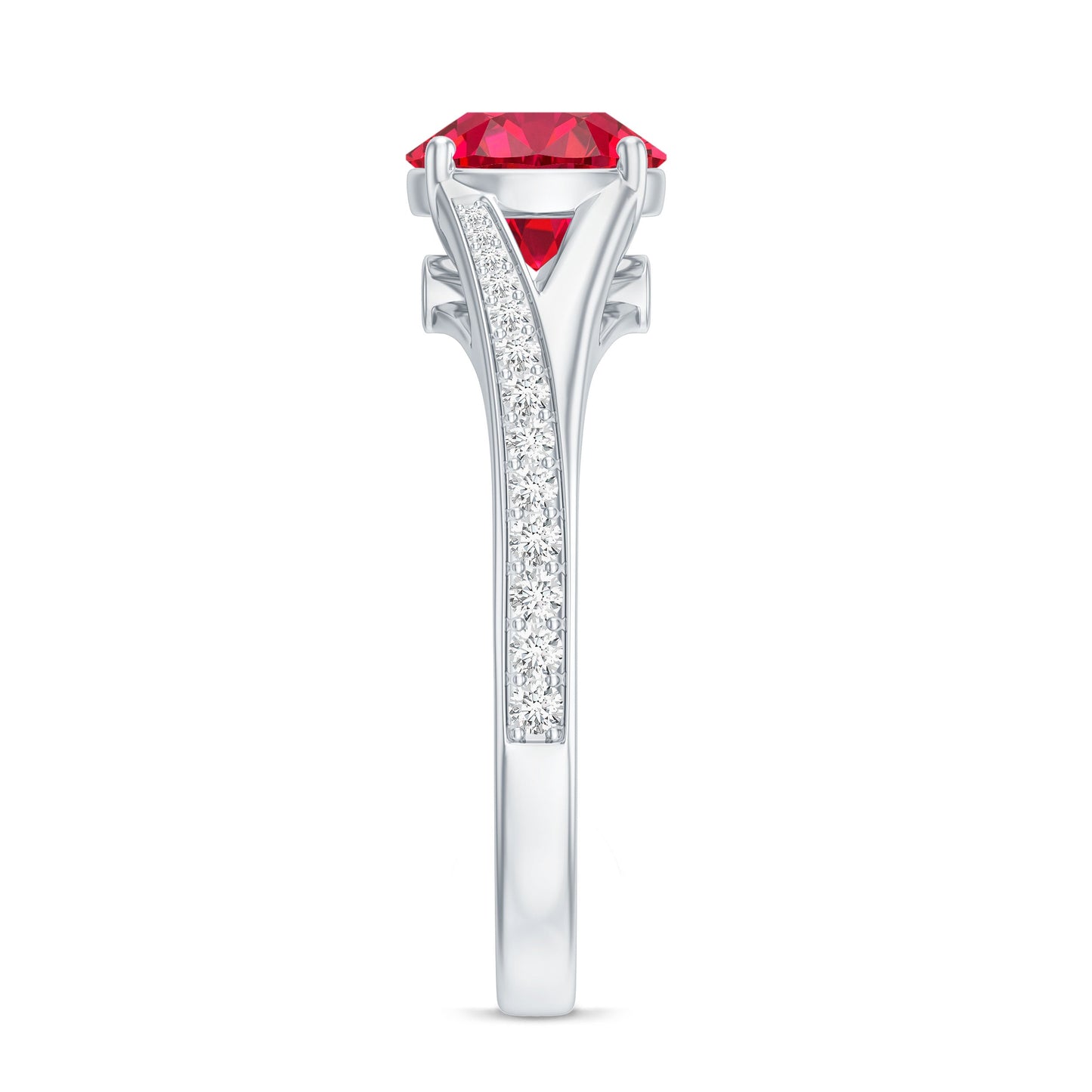 Lab Created Ruby and Diamond Engagement Ring in Split Shank