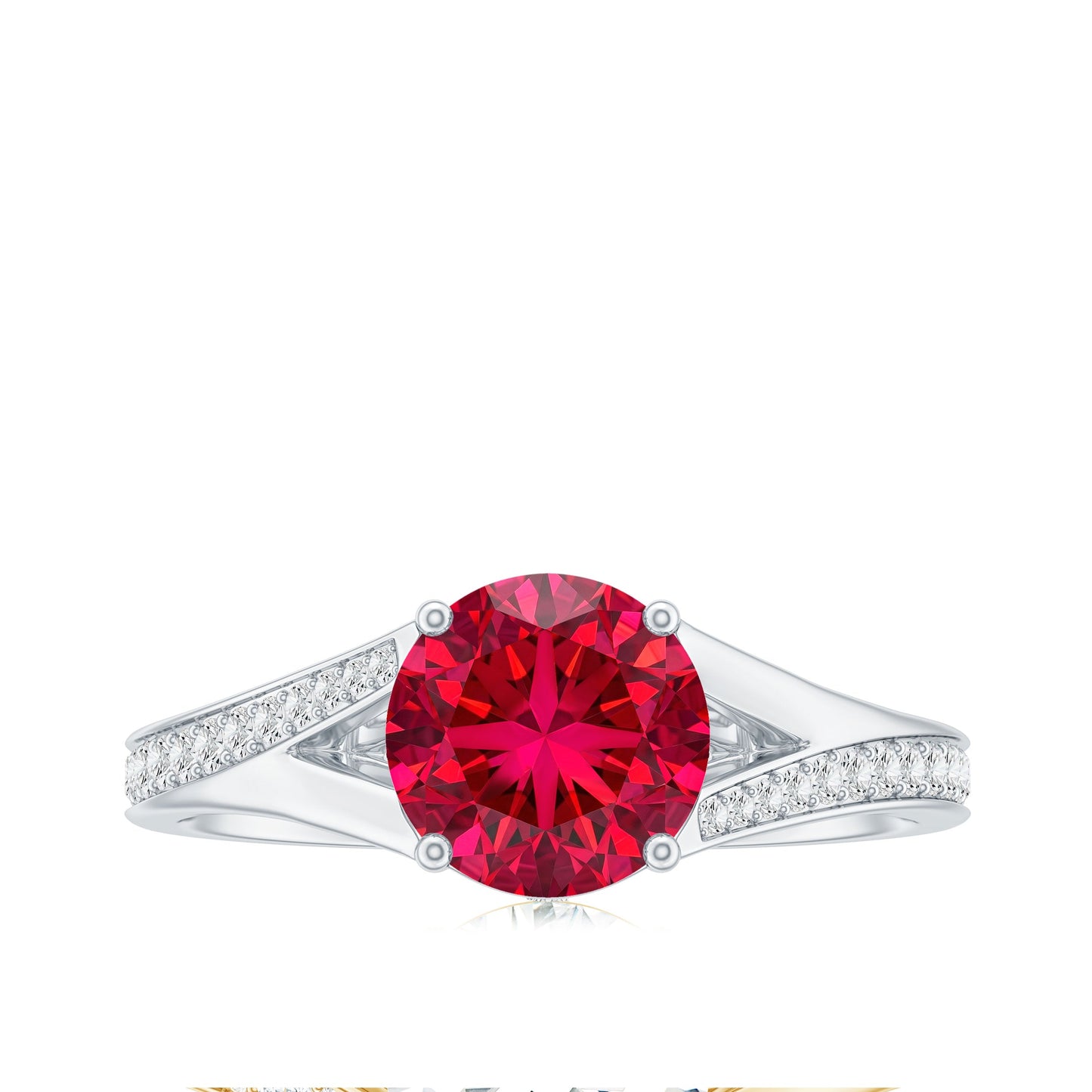 Lab Created Ruby and Diamond Engagement Ring in Split Shank