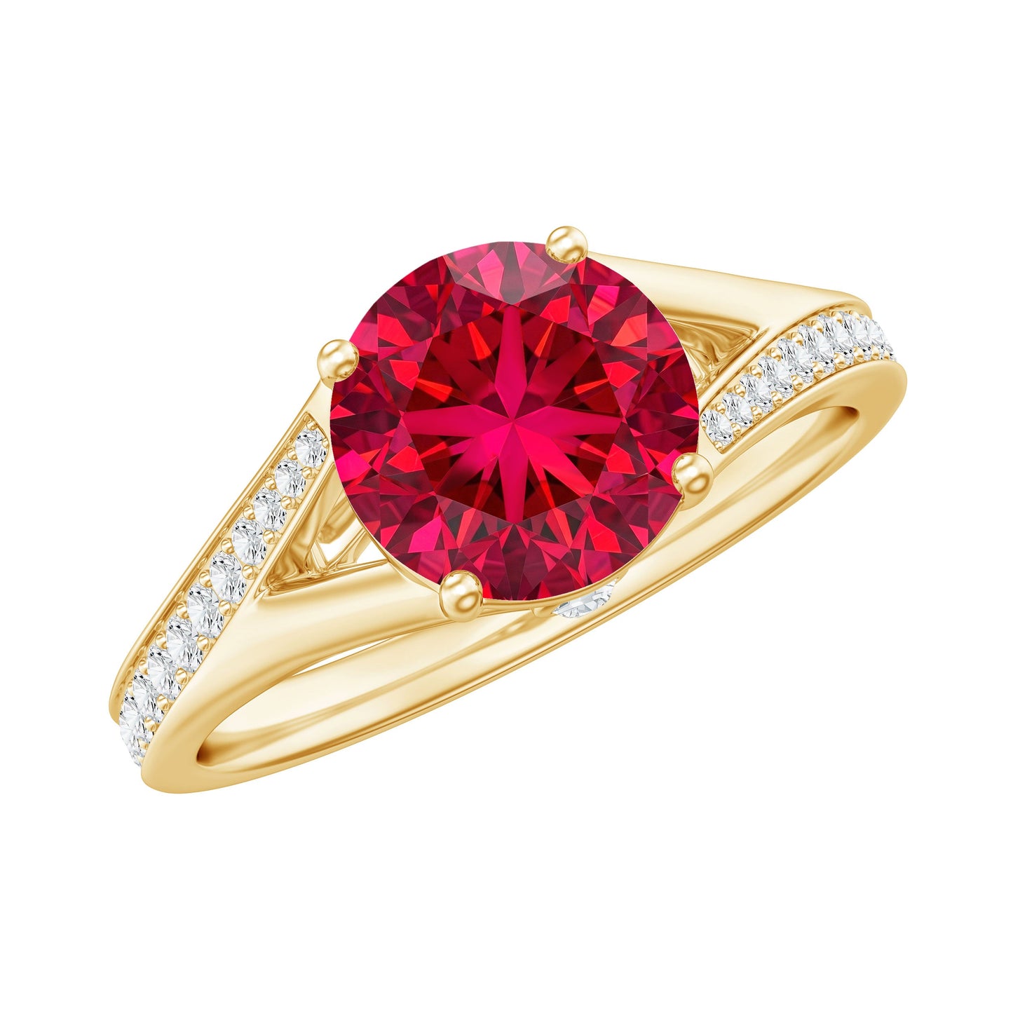 Lab Created Ruby and Diamond Engagement Ring in Split Shank
