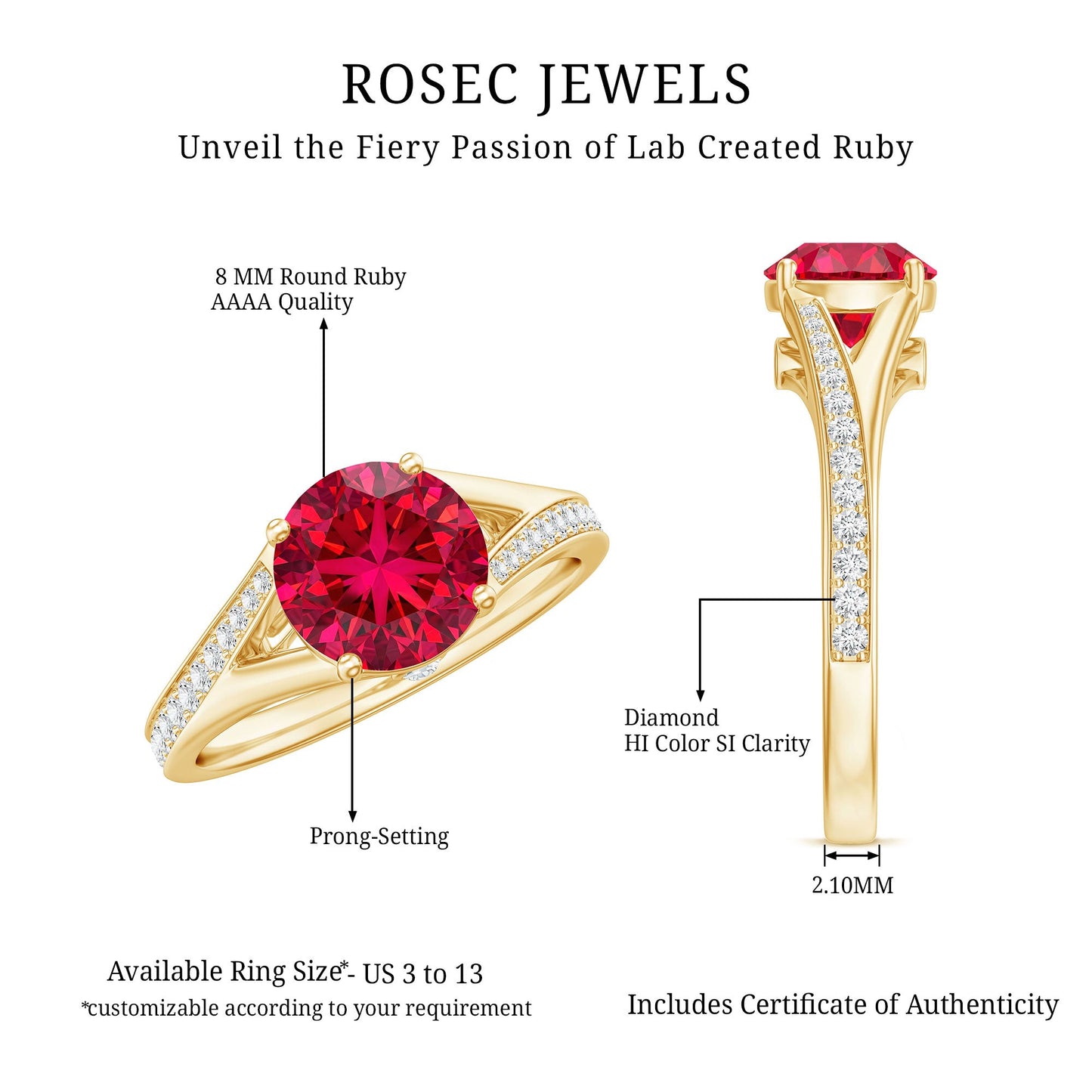 Lab Created Ruby and Diamond Engagement Ring in Split Shank