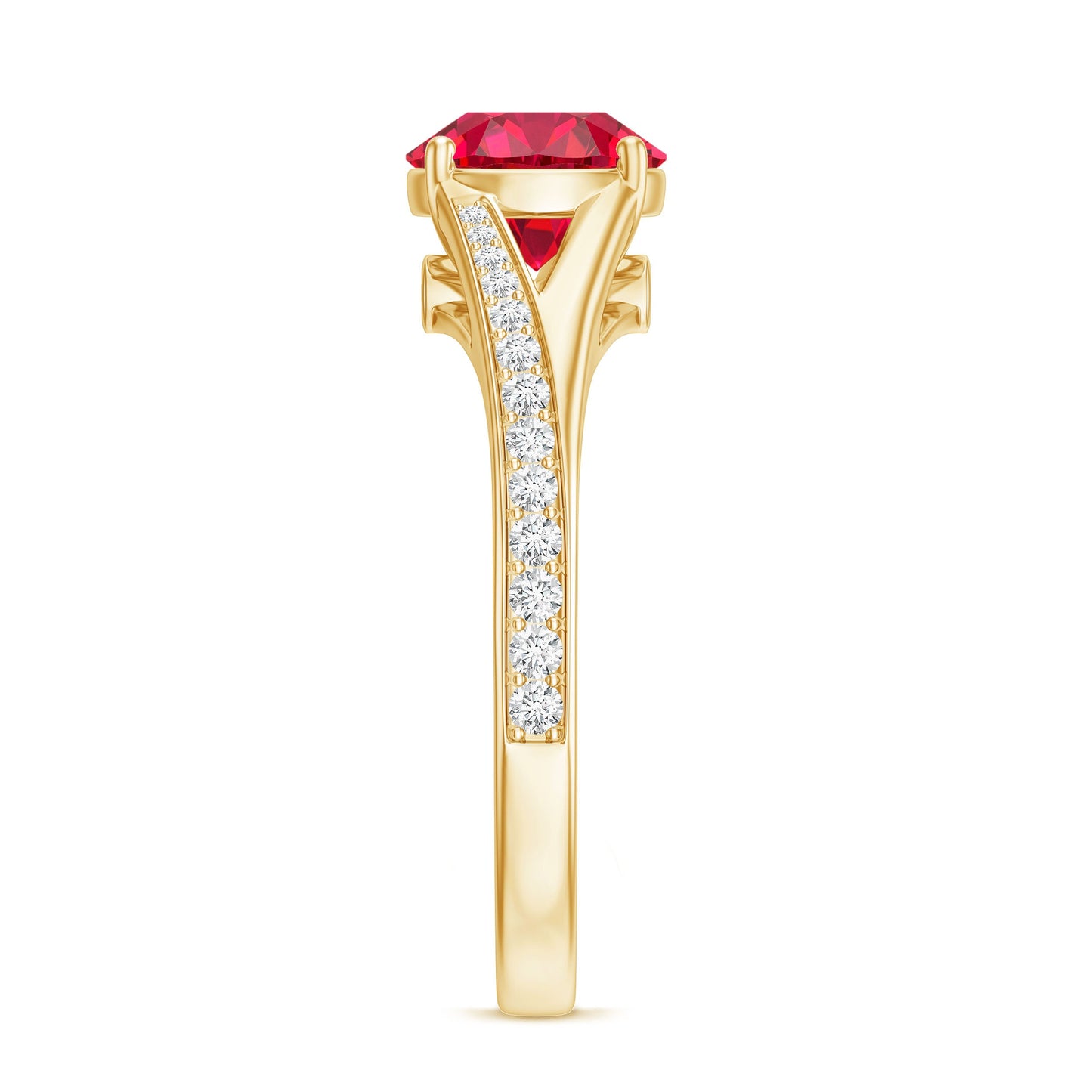 Lab Created Ruby and Diamond Engagement Ring in Split Shank