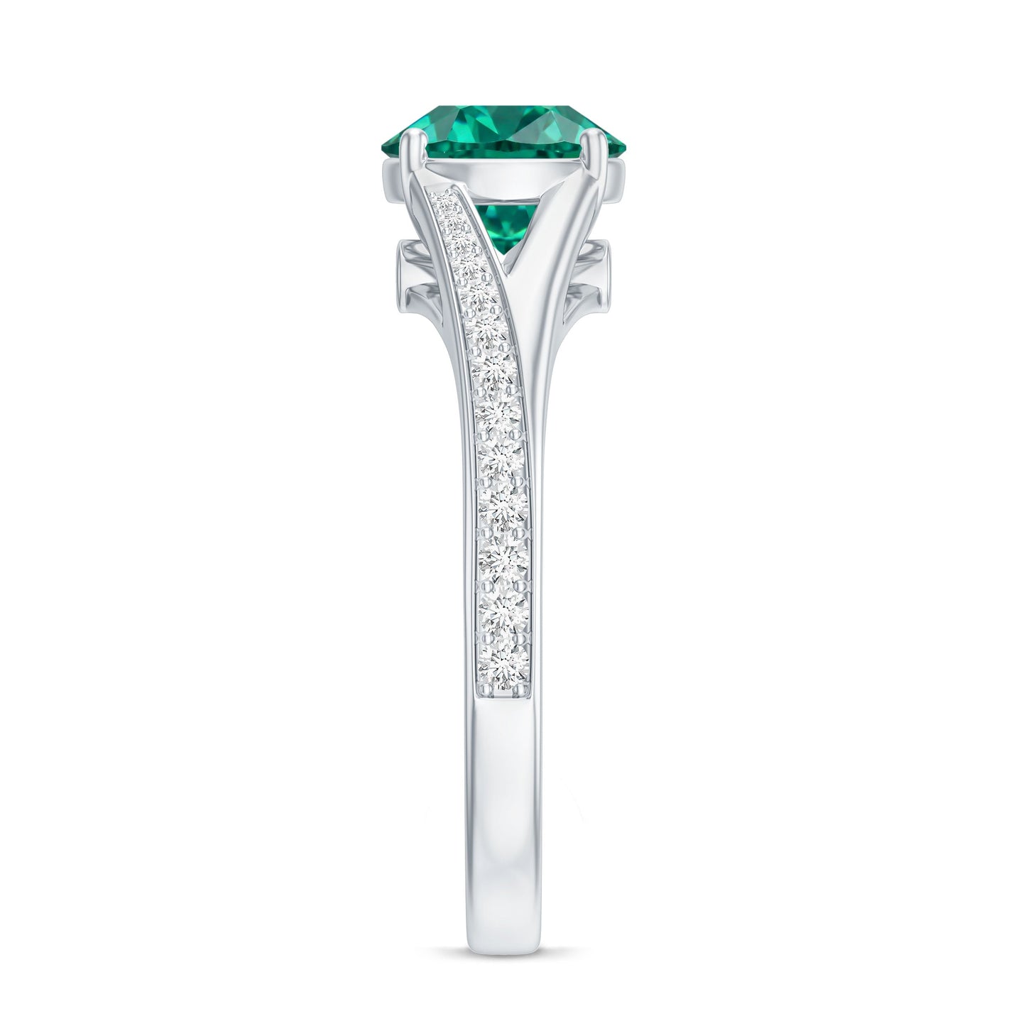 Certified 2 Carat Lab Grown Emerald Split Shank Engagement Ring with Diamond