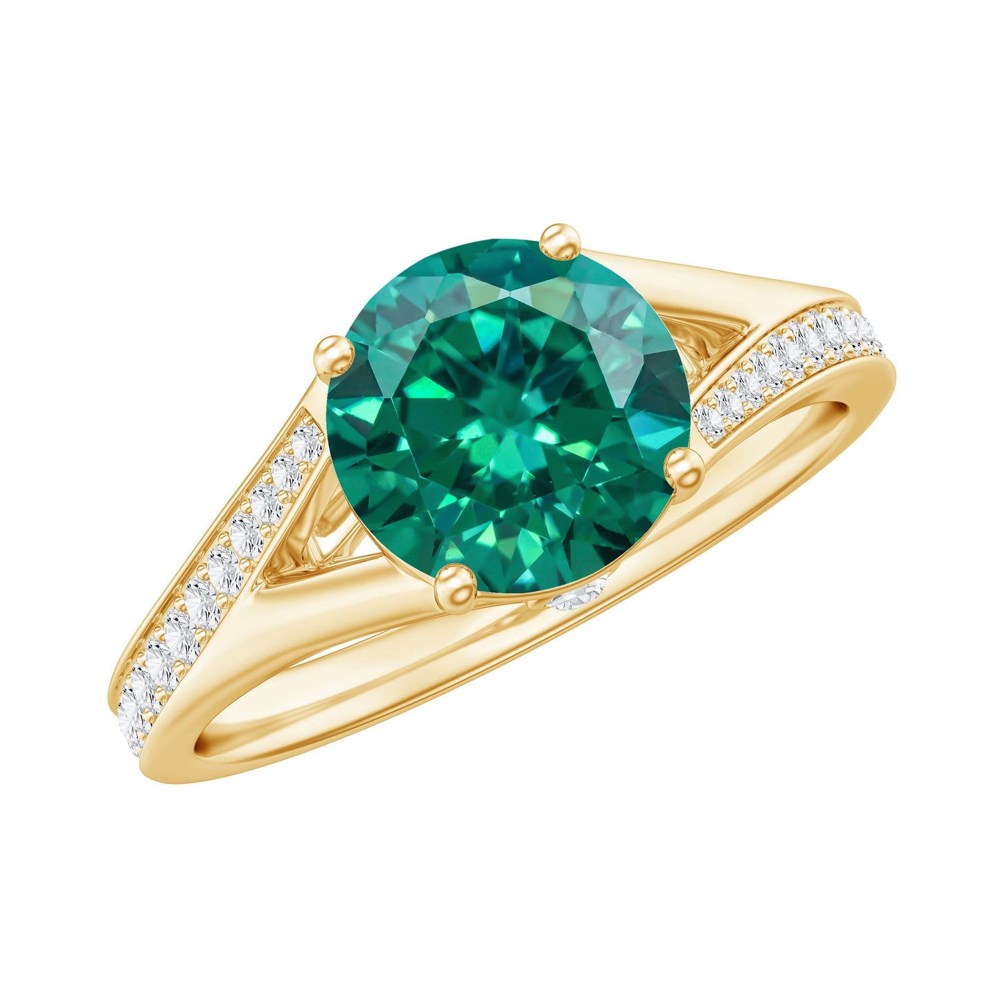 Certified 2 Carat Lab Grown Emerald Split Shank Engagement Ring with Diamond