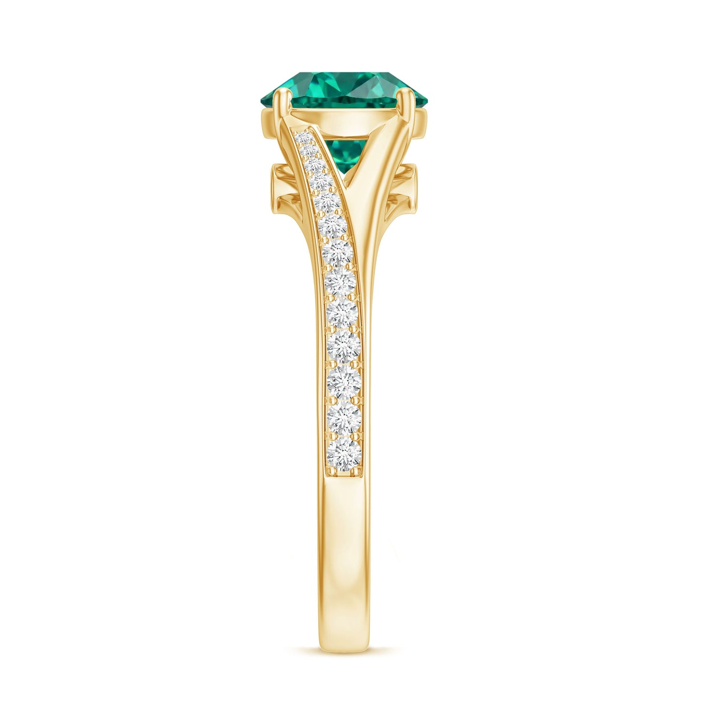 Certified 2 Carat Lab Grown Emerald Split Shank Engagement Ring with Diamond
