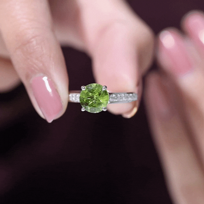 Natural 2 Carat Round Peridot Engagement Ring with Diamond
