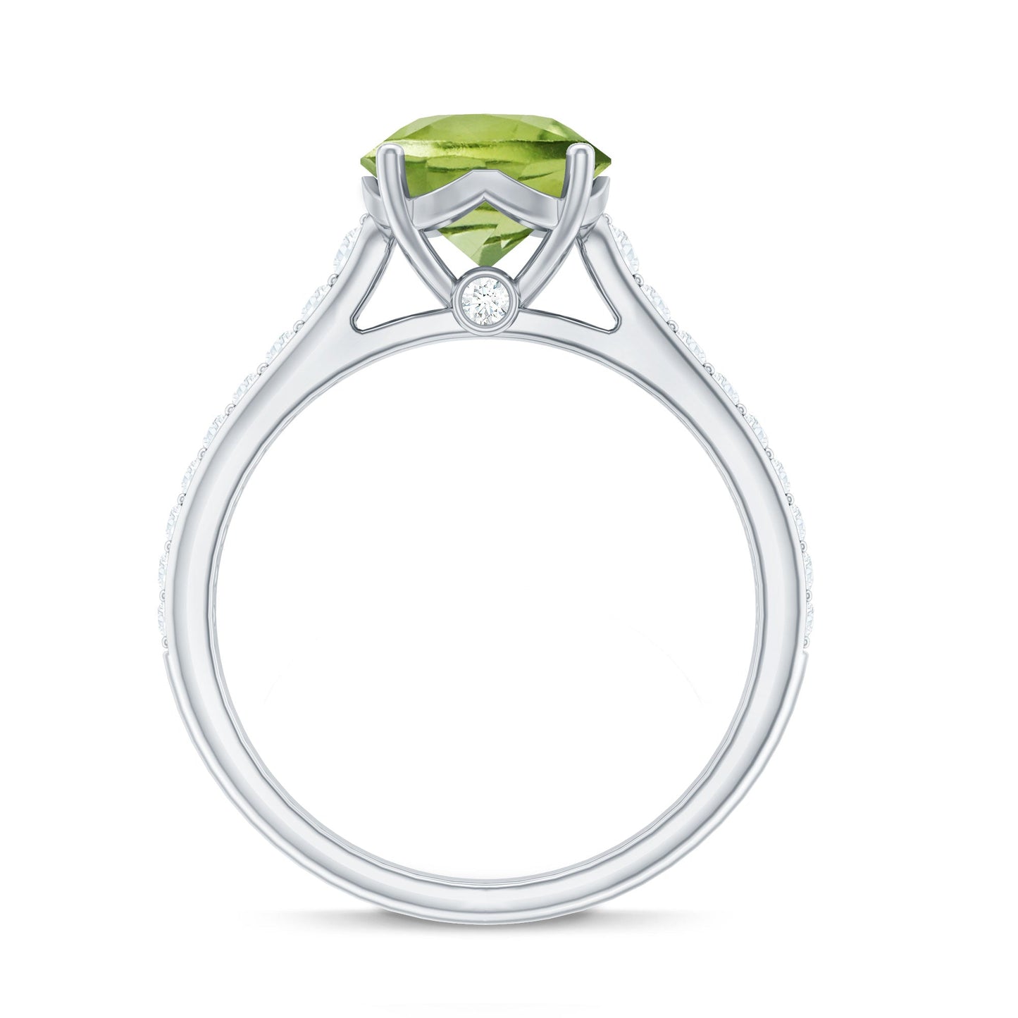 Natural 2 Carat Round Peridot Engagement Ring with Diamond